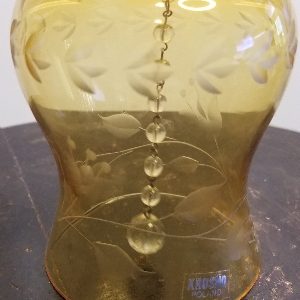 Vintage Amber Cut Glass Crystal Bell 7" - Picture 11 of 12